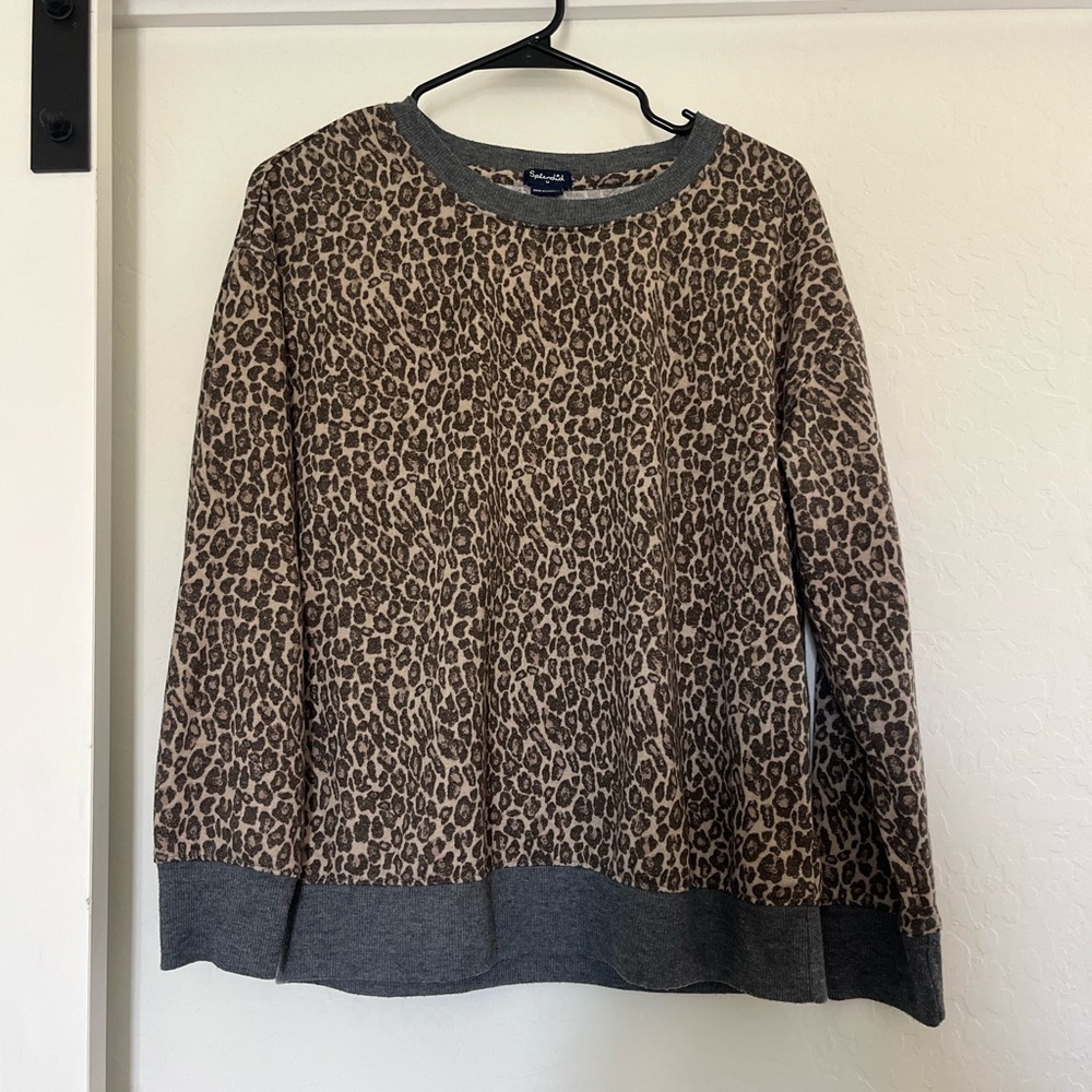 Splendid Women's‎ Brown Leopard Print Crewneck Pullover Lightweight Sweater Top